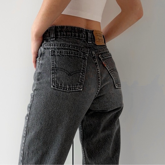 Vintage Levi’s Orange tab straight leg high rise faded black jeans 80s 90s - Picture 5 of 10